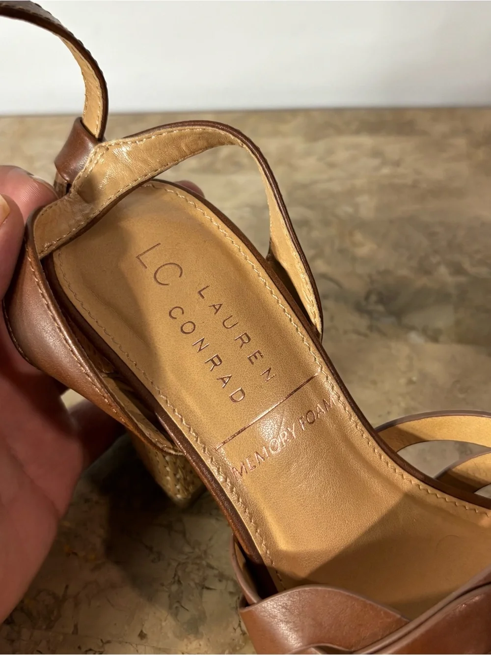 LC Lauren Conrad Bluegum Brown High Heel Sandals Size 6